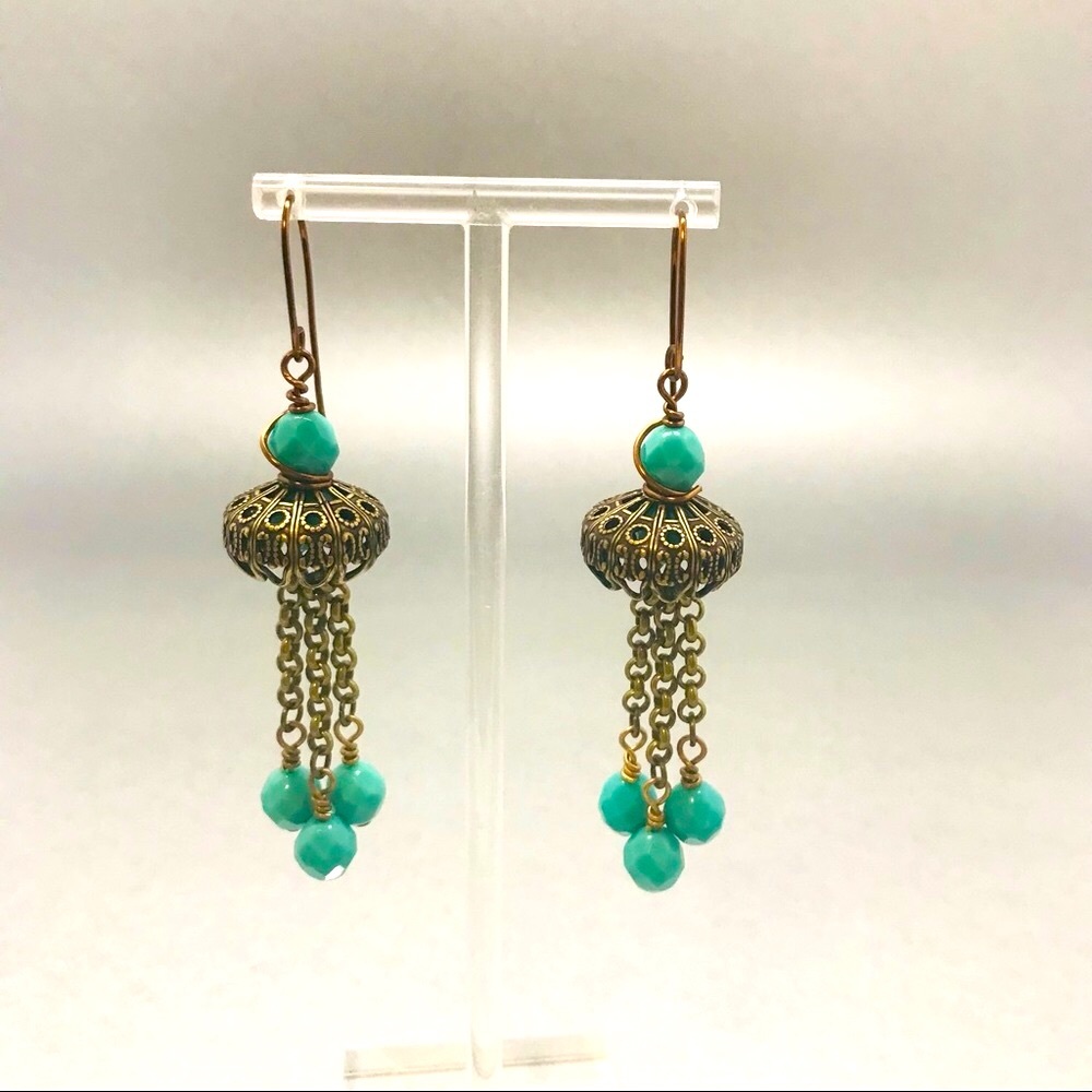 NEW Boho Brass & Czech glass bead Earrings